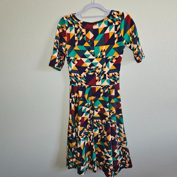 LuLaRoe Nicole Geometric Print Dress S Multicolor - Picture 7 of 7